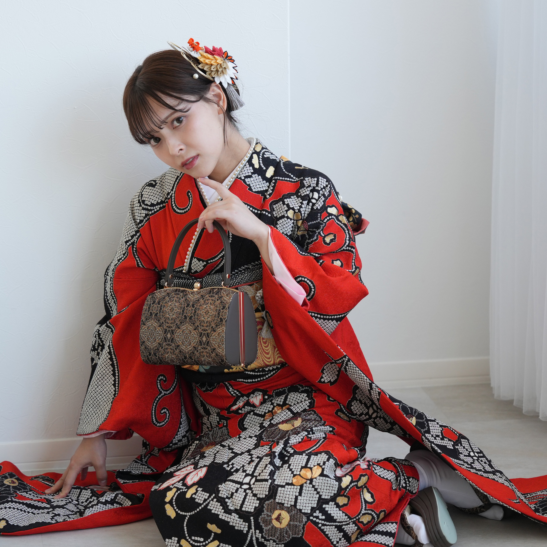 振袖 レンタル 成人式 21点セット レトロ 成人式セット 花 正絹 結婚式