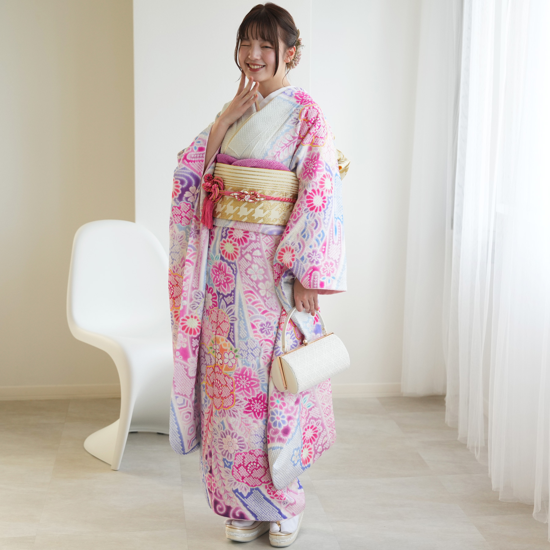 振袖 レンタル 成人式 21点セット レトロ 成人式セット 花 ピンク 正絹