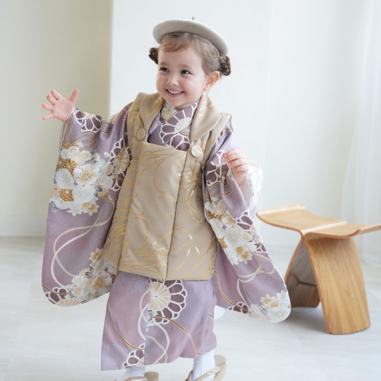 レンタル 七五三 3歳 着物 レトロ 女の子 被布セット ひよこ商店 古典