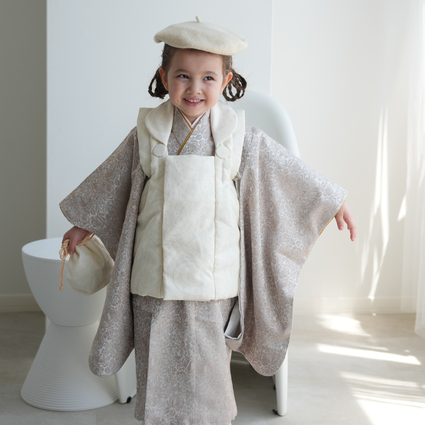 レンタル 七五三 3歳 女の子 ひよこ商店 被布 ベレー帽つき被布フル