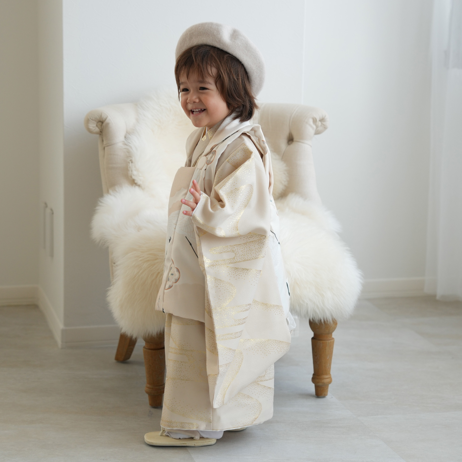 レンタル 七五三 3歳 男の子 ひよこ商店 着物 ベレー帽つき被布フル