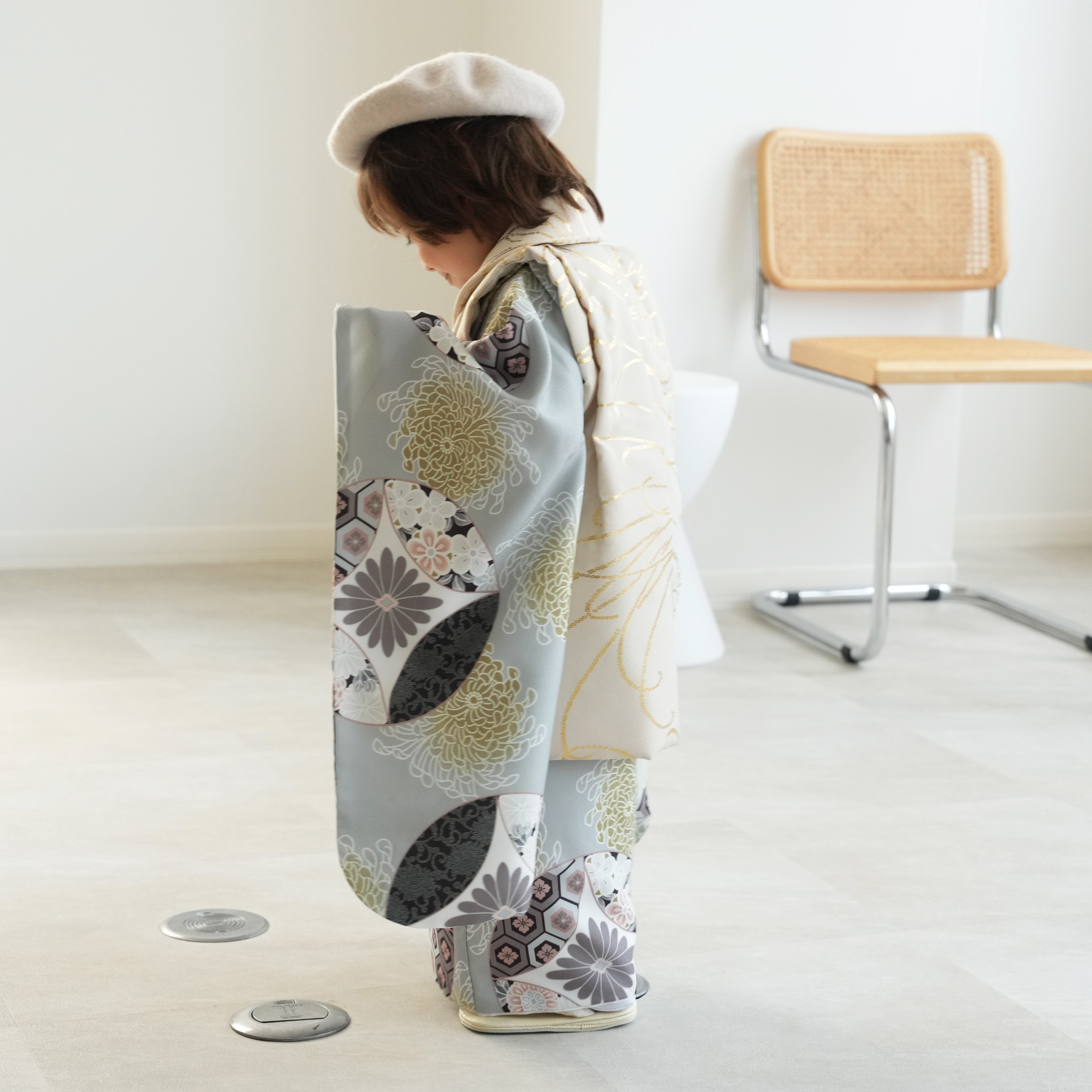 レンタル 七五三 3歳 男の子 ひよこ商店 kids 着物 ベレー帽つき被布