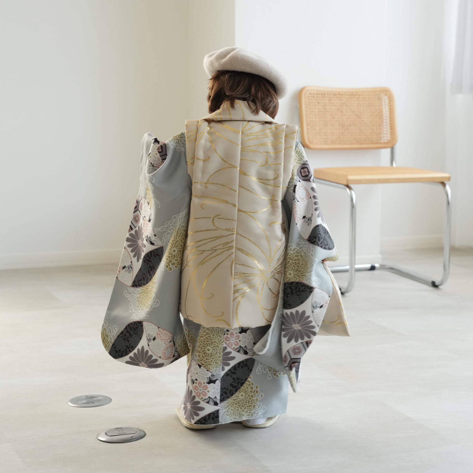 レンタル 七五三 3歳 男の子 ひよこ商店 kids 着物 ベレー帽つき被布