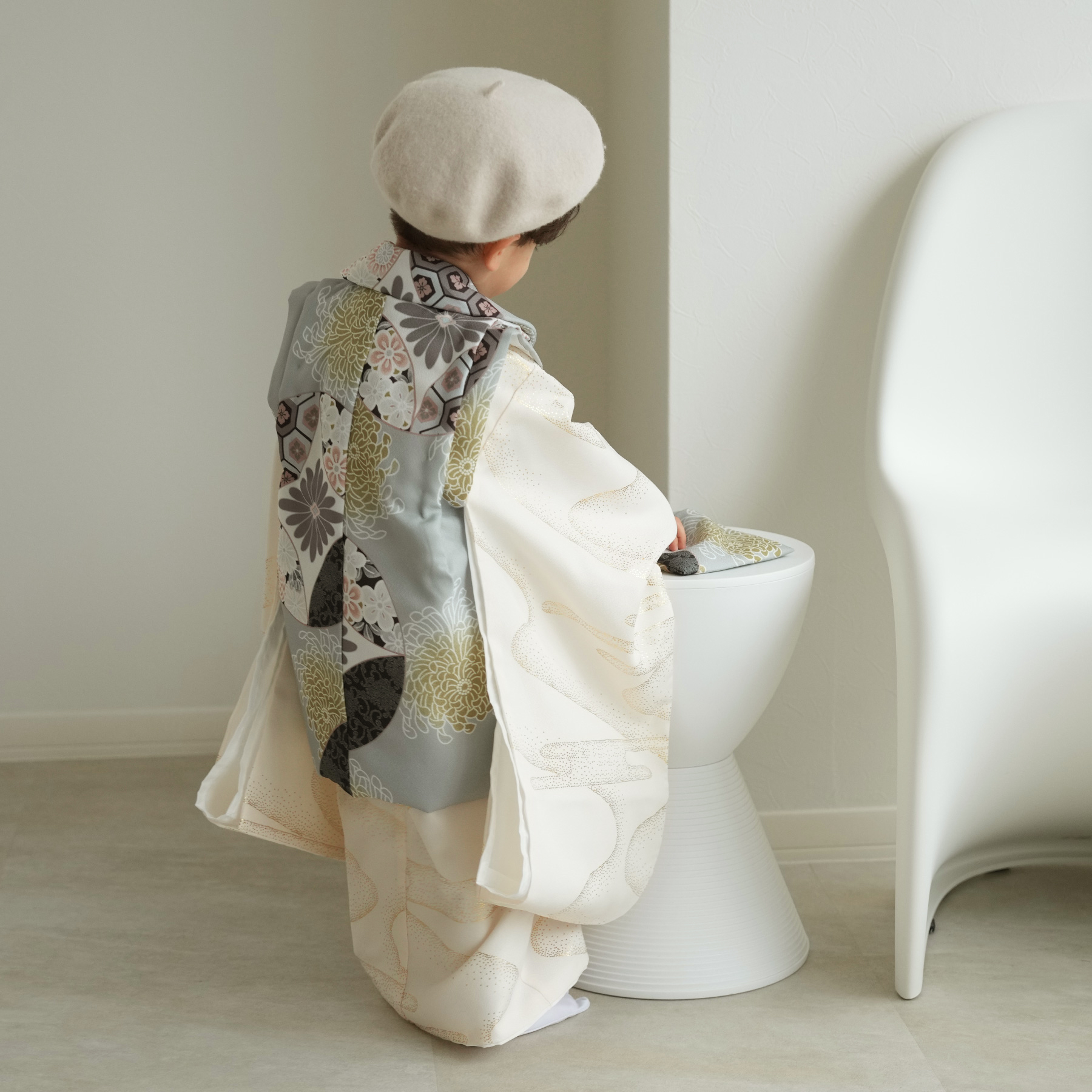 レンタル 七五三 3歳 男の子 ひよこ商店 kids 着物 ベレー帽つき被布