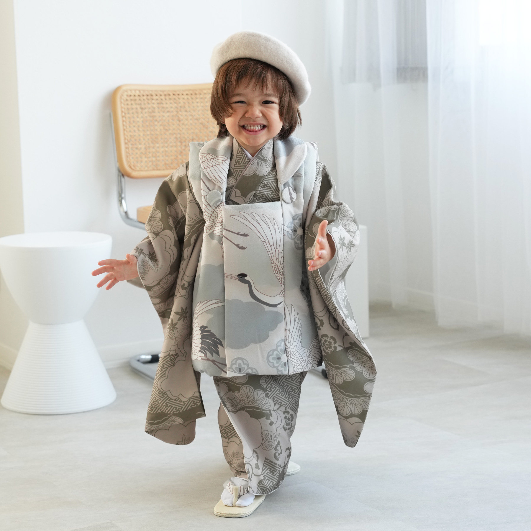 レンタル 七五三 3歳 男の子 ひよこ商店 着物 ベレー帽つき被布フル