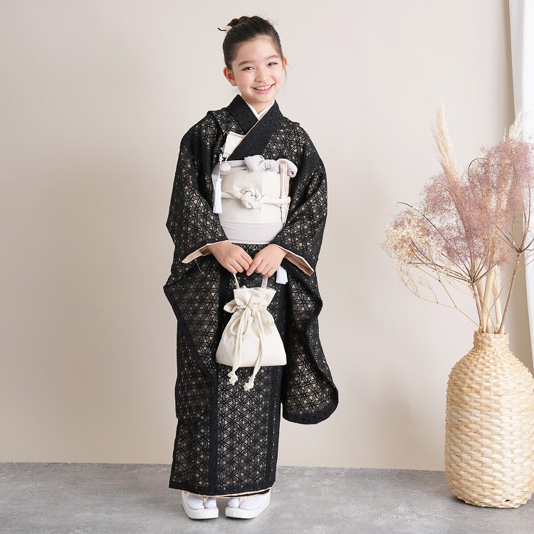 レンタル 七五三 着物 7歳 女の子 utatane レトロ レース 黒系