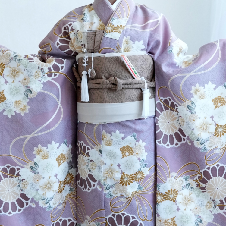 レンタル 七五三 着物 7歳 ひよこ商店 古典柄 レトロ 四つ身 花 紫系