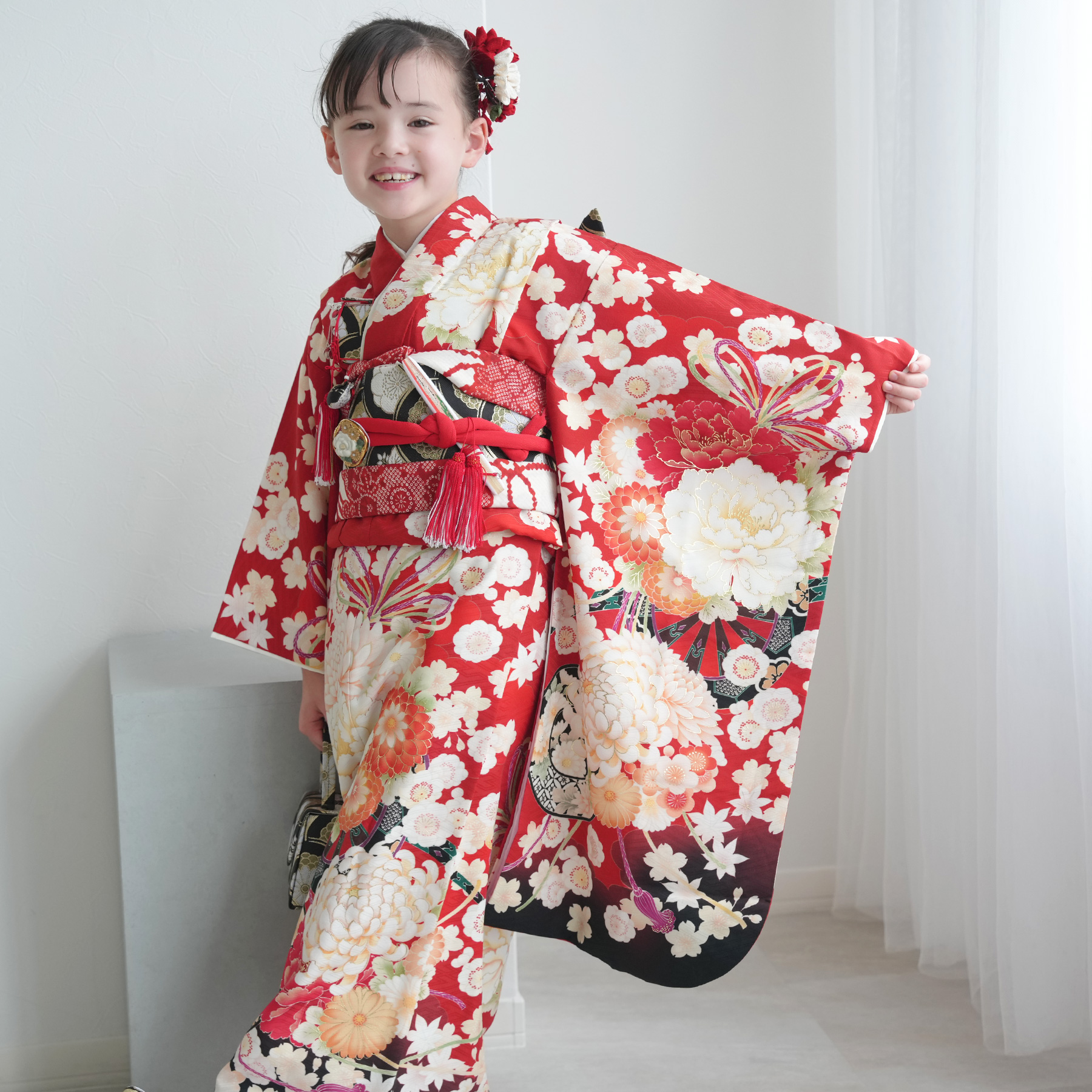 レンタル 七五三 着物 7歳 華徒然 女の子 四つ身 絵羽 古典花結びに