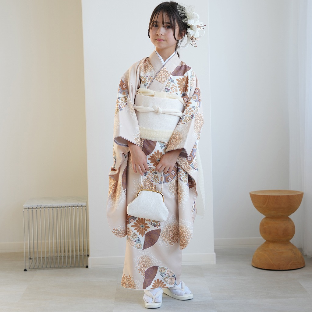 レンタル 10歳 振袖セット 女の子 ひよこ商店 エクリュ七宝 ハーフ成人