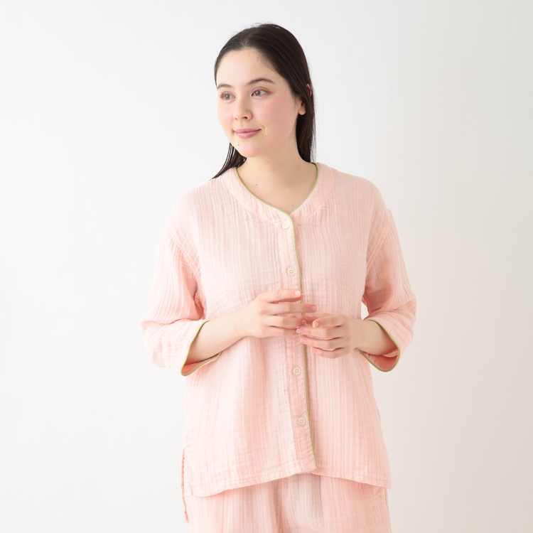 UCHINO クレープガーゼ ノーカラーレディスパジャマ ウチノ