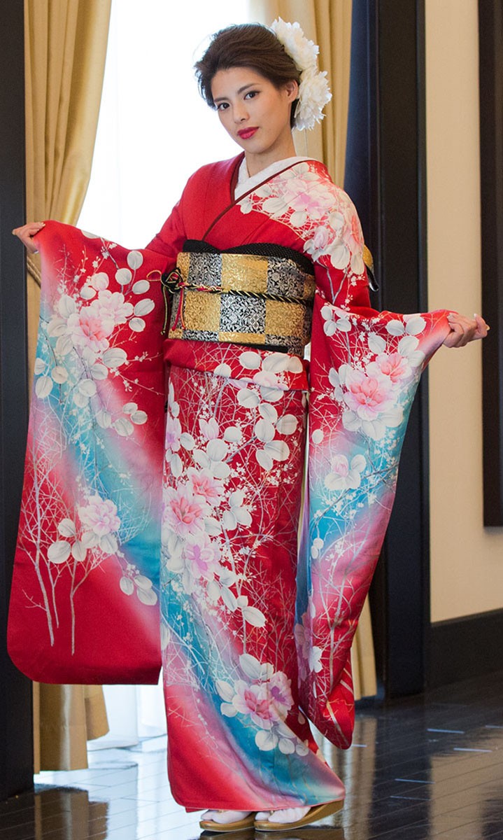 高級正絹 振袖レンタル 送料無料 FS-035 赤系 振袖 成人式 レンタル