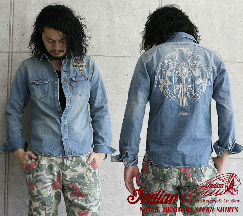 INDIAN（インディアン） 刺繍デニムウエスタンシャツ メンズ おしゃれ