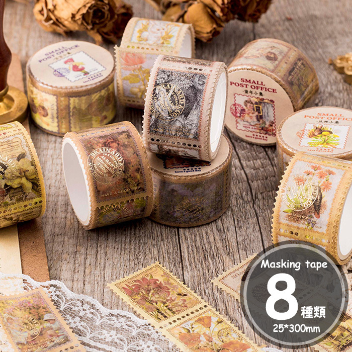 マスキングテープ 切手 アンティーク イラスト 蝶 花 植物 ビンテージ