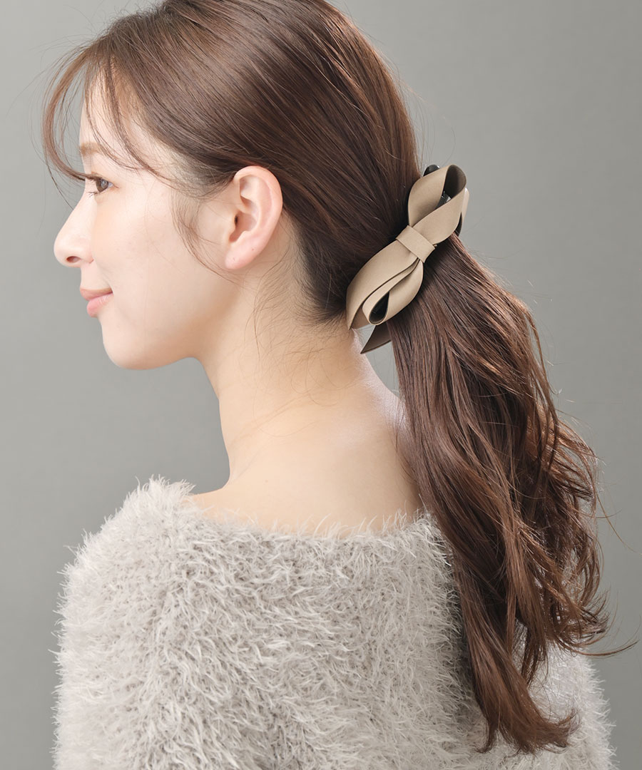 ヴァンテーヌ リボン バナナクリップ フェイクレザー ヘアクリップ
