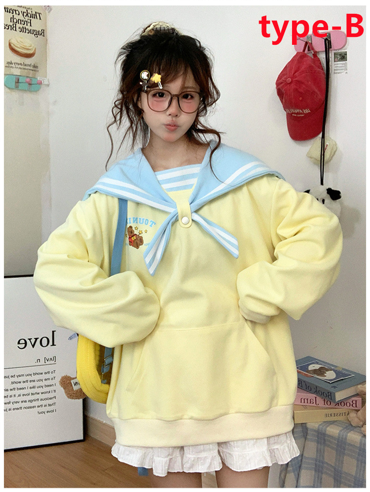 レディース トレーナーセーラー風 セーラー襟 長袖 マリン風