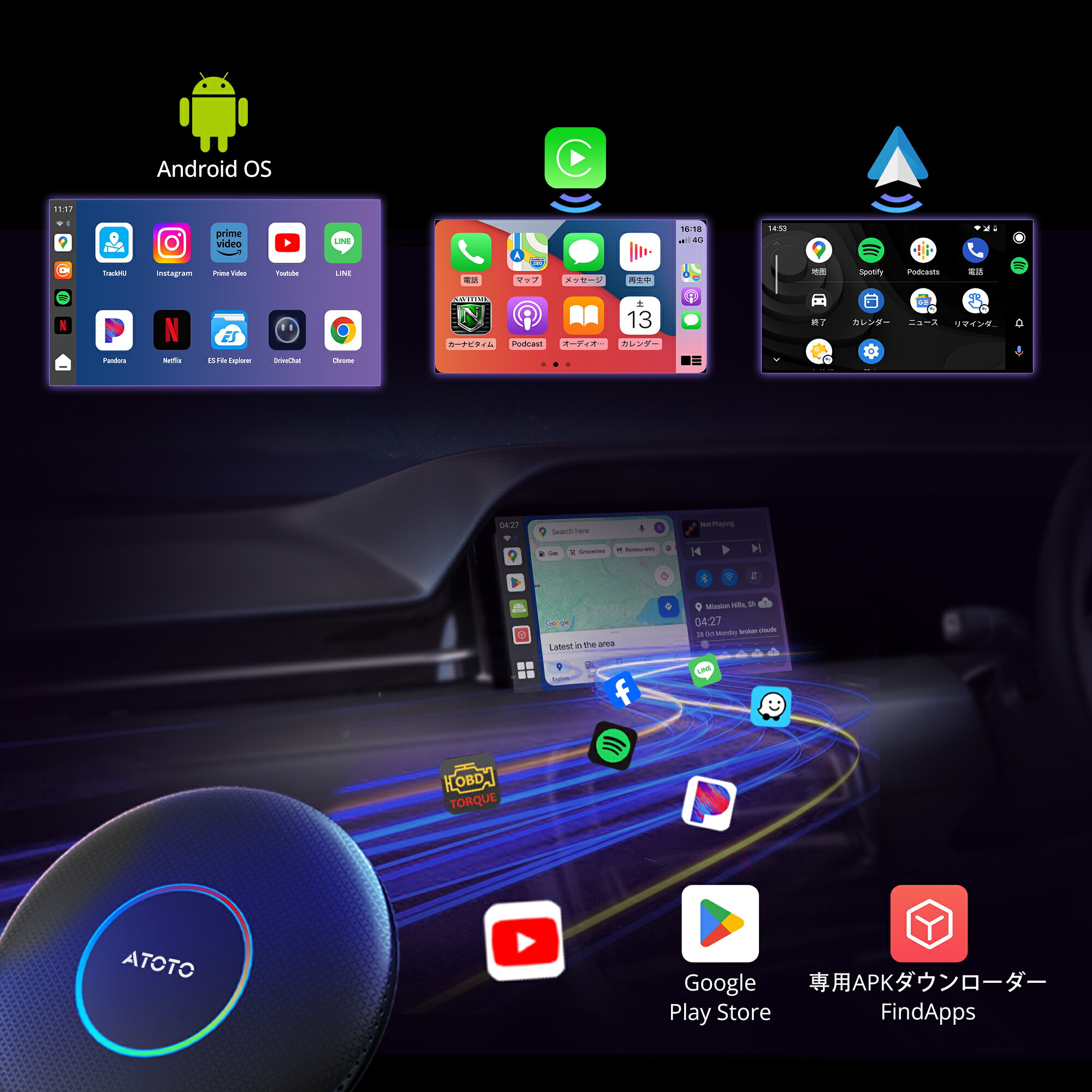 ATOTO CB6A-J-BK ワイヤレス carplay AI Box】atoto ワイヤレス接続