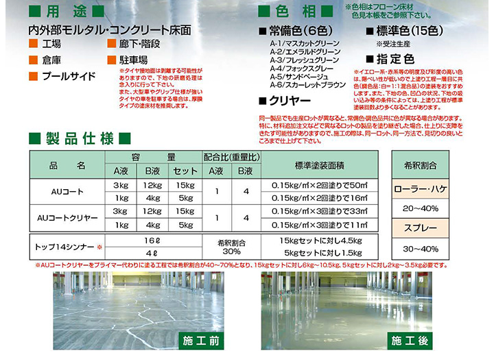 BONUS+5%】 AUコート 標準15色 15kgセット （薄膜床用塗料/東日本塗料