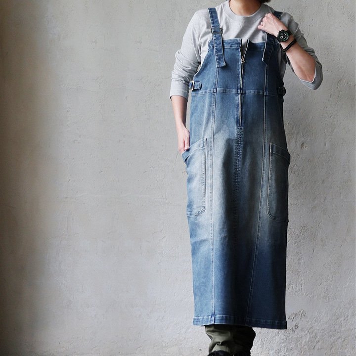 PATY デニム サロペット スカート ジャンスカ ジャンパー マキシ丈