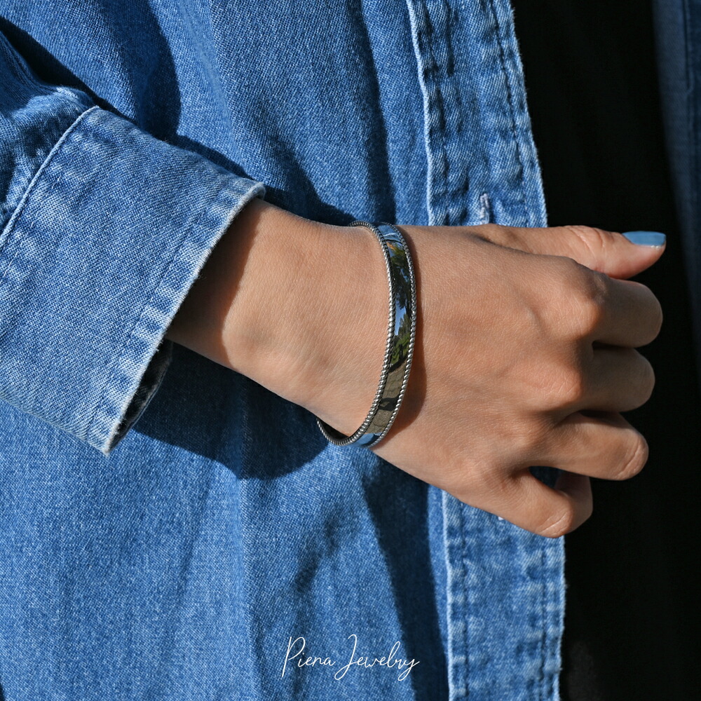 シルバーバングル シルバー925 ツイスト ねじり ロープ 細め 燻し加工