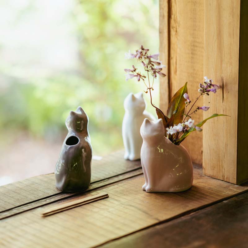 愛 編む 磁器猫 ひがし ちか zen to ゼント 白猫/桃猫/黒猫 花器 花瓶