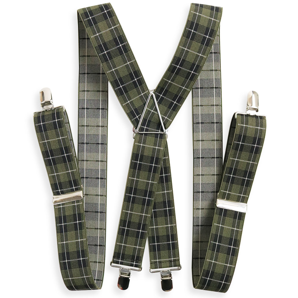 日本製 オーバーチェック タータンチェック柄 サスペンダー X型 メンズ