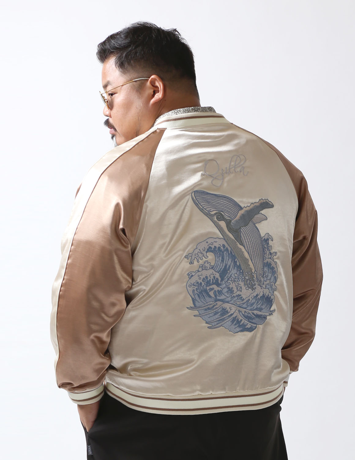 大きいサイズ OUTLET 極鯨 スカジャン メンズ カラー切替 鯨刺繍