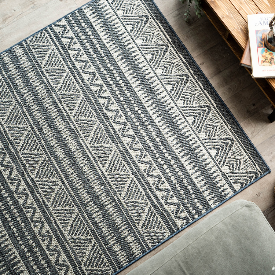 サヤンサヤン キリム ラグ 約 1.5 畳 135×200 cm ベージュ ネイビー