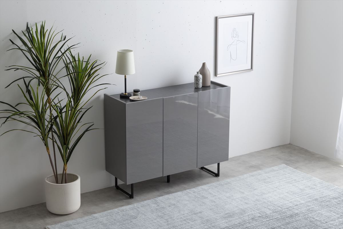 棚 ラック キャビネット 扉付き おしゃれ 北欧モダン 白 大理石柄 鏡面