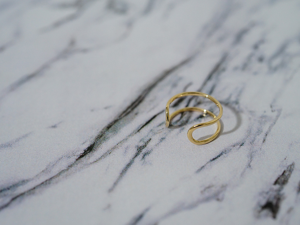 K18 CC リング レディース 地金 指輪 2way 2連 リバーシブル