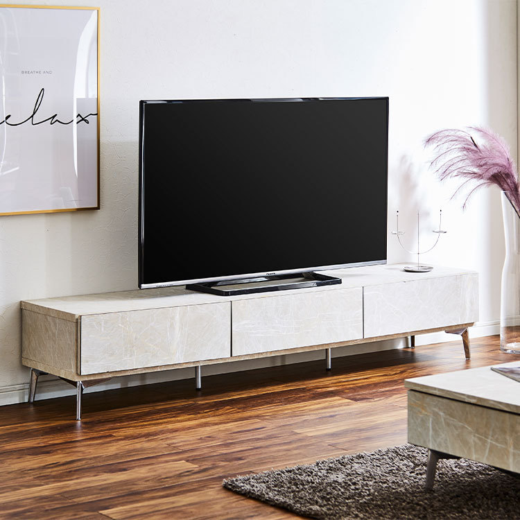テレビ台 幅180 奥行40 高さ35 完成品 大理石調 ホワイト ブラック 白