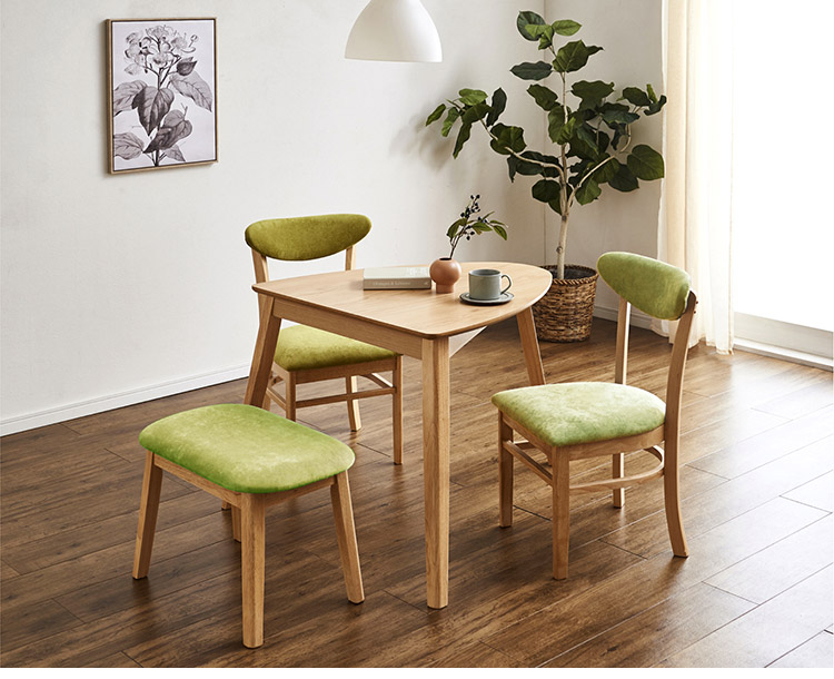 三角 ダイニング4点セット テーブル+イス2脚+ベンチ 天然オーク突板