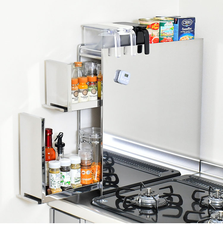 日本製 燕三条 隠せるステンレス調味料ラック 2段 スパイスラック