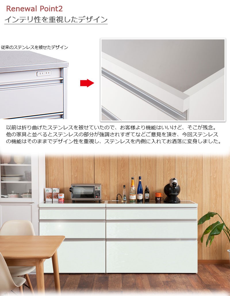 リコメン堂 日本製 完成品 ステンレス キッチンカウンター 幅80 木目調