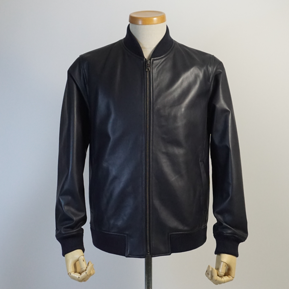 レザージャケット ネイビー 紺 羊革 MA-1 革ジャン ラムレザー 羊皮 本