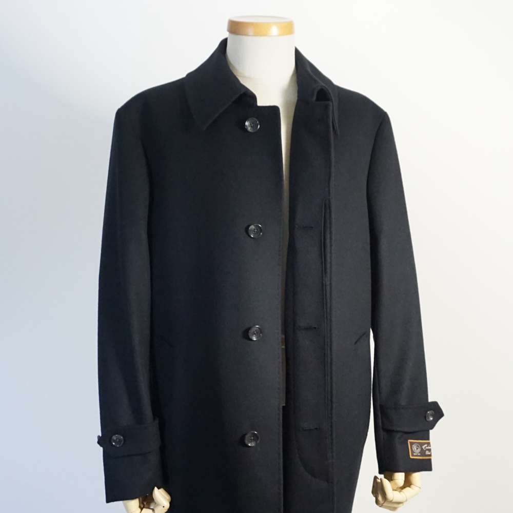 カシミヤブレンド ステンカラー ハーフコート 紺 メンズ ウール