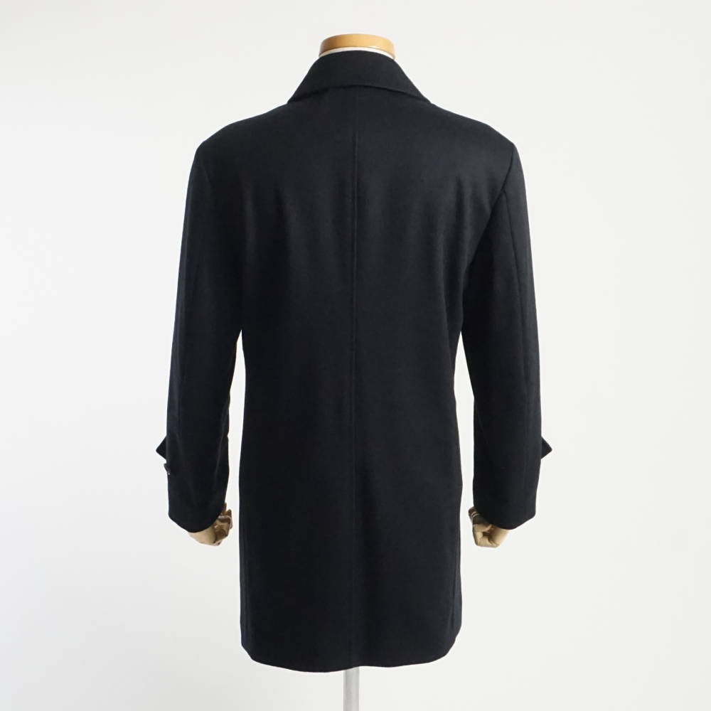 カシミヤブレンド ステンカラー ハーフコート 紺 メンズ ウール
