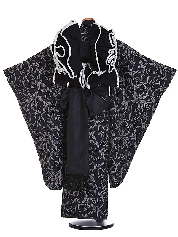 七五三 女の子 7歳 着物 レンタル モダン サビヌキ 黒 ボタニカル