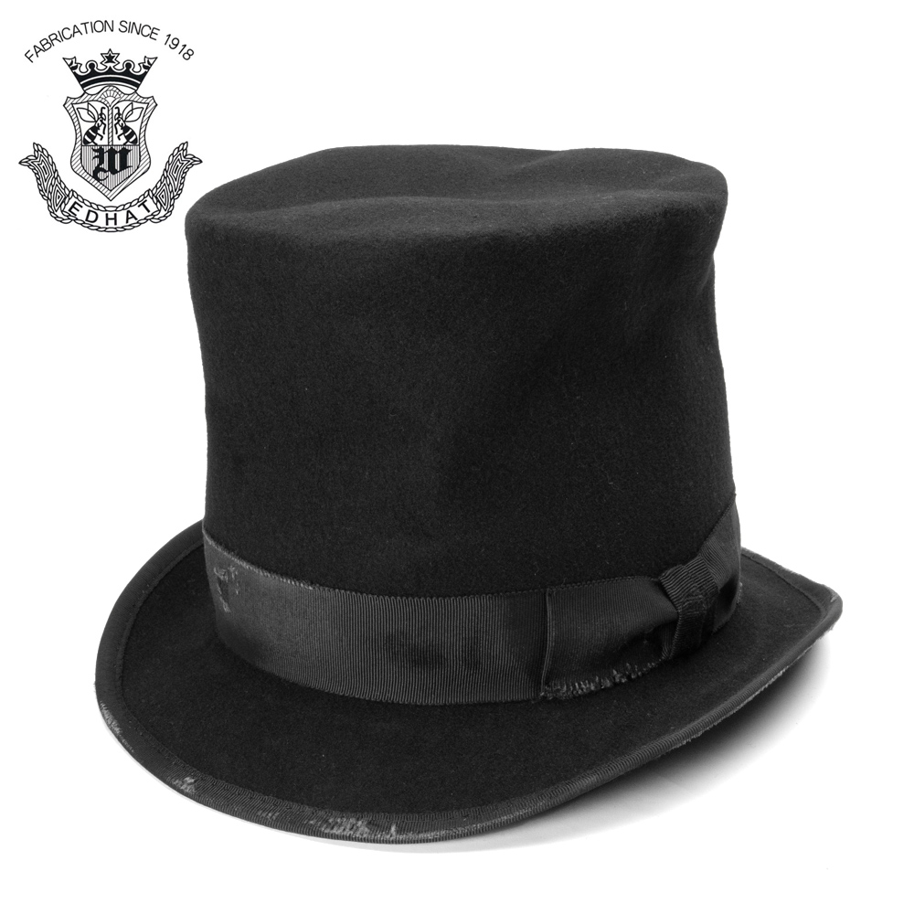 シルクハット ダメージ加工 フェルト トップハット ブラック 黒 ウール