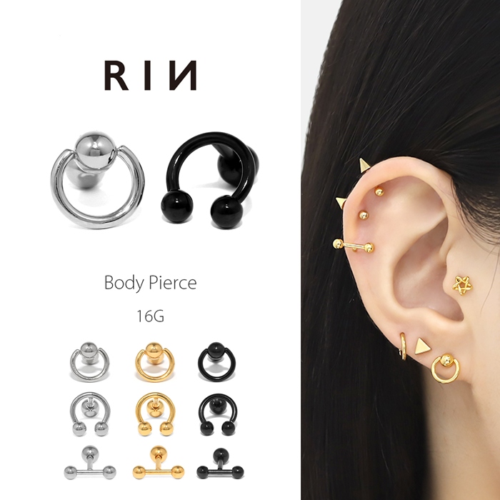 凛 RIN 軟骨ピアス 16G ボディピアス リング スタイリッシュ 片耳用