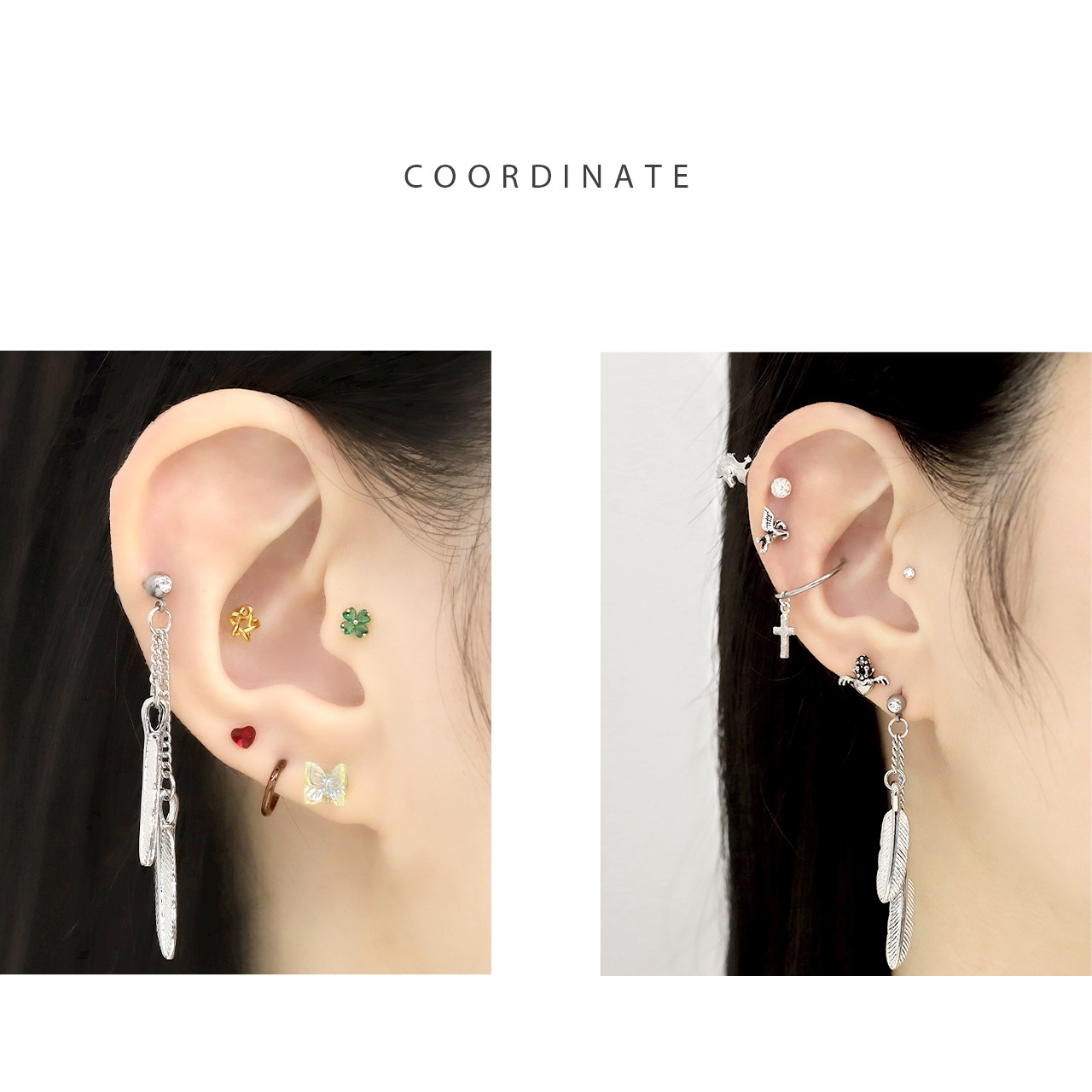 凛 RIN ボディピアス チェーン 羽根 16G フェザー 軟骨 スタイリッシュ