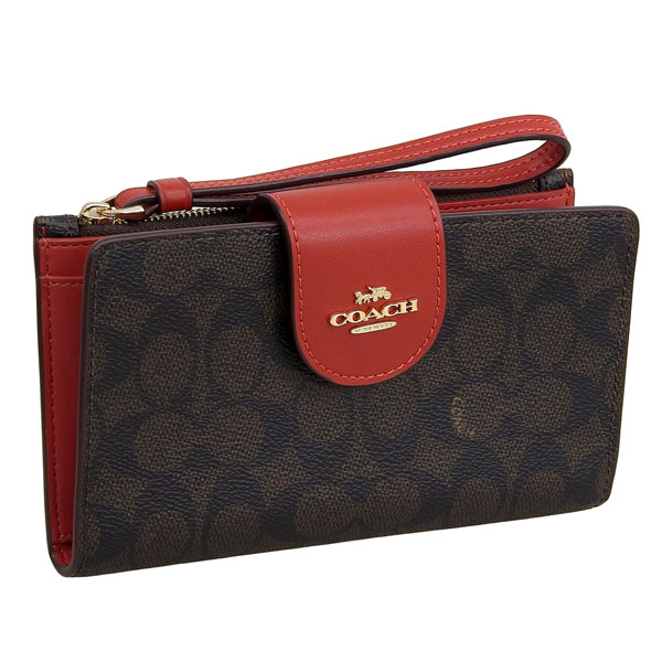 COACH（コーチ） 財布 レディース 長財布 アウトレット ブラウンレッド