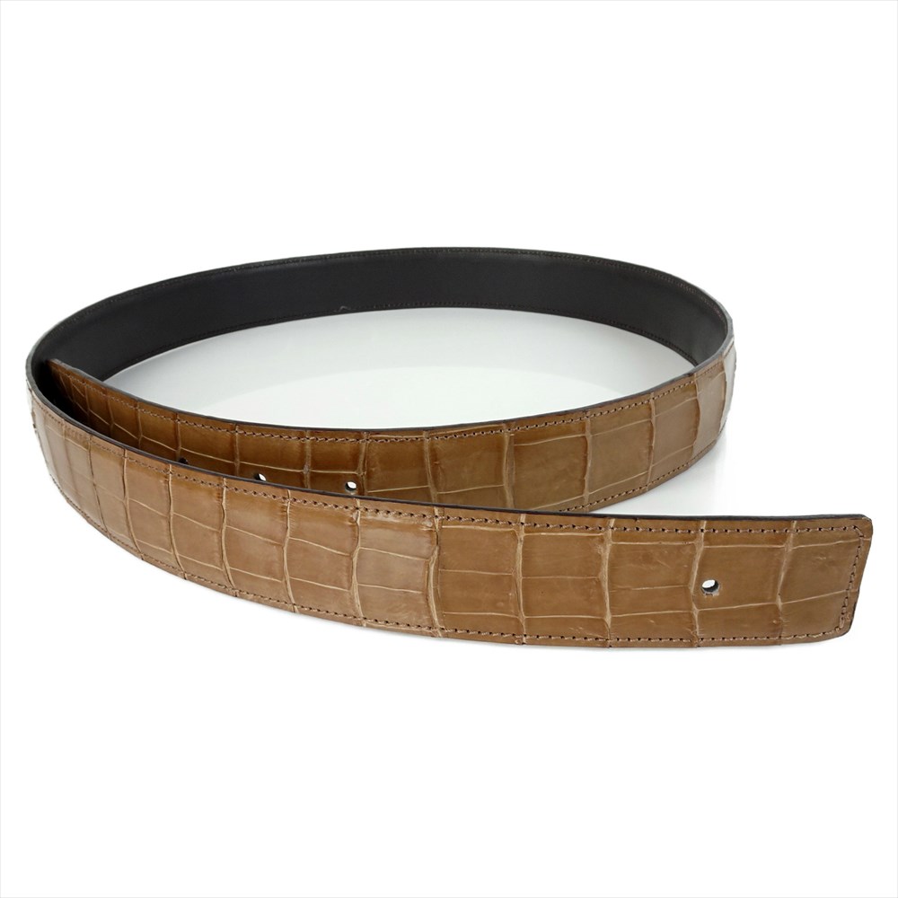 新品 ベルト クロコダイルレザー ツヤあり キャメル ライトブラウン H