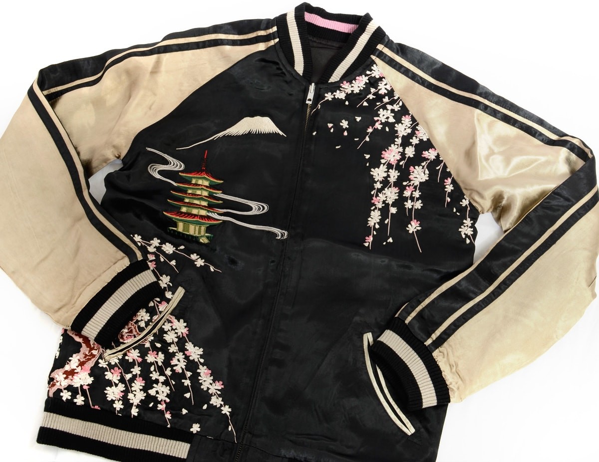 花旅楽団 和柄 スカジャン 桜 枝垂 花魁 芸者 リバーシブル 刺繍