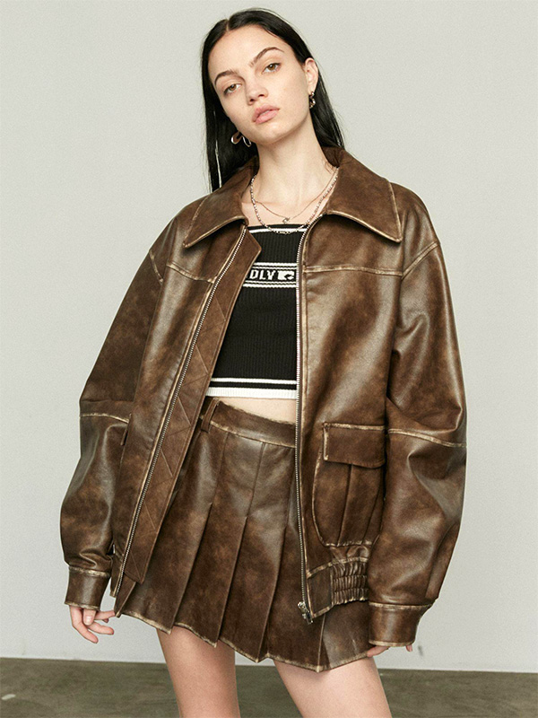 EMODA（エモダ） ヴィンテージ ライク オーバー ブルゾン フェイク