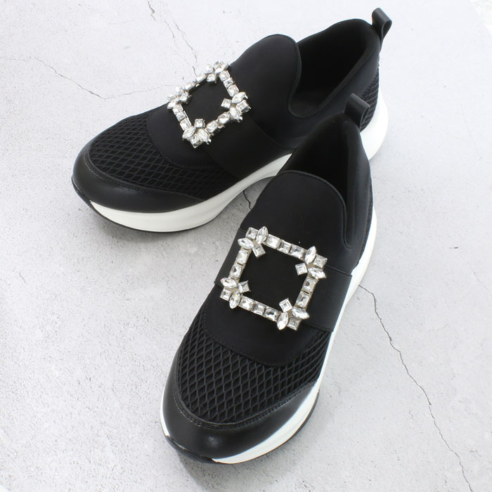 爆買】ビジュースニーカー 厚底 スニーカー レディース スリッポン 黒