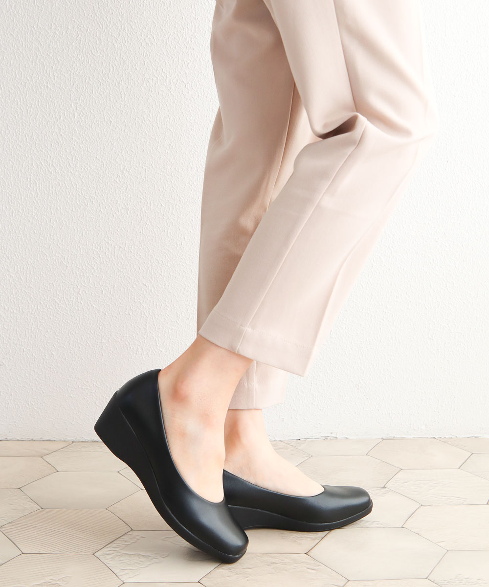 Rakuchin（らくちん） パンプス 歩きやすい ローヒール ウェッジソール