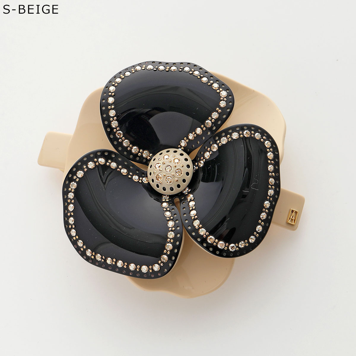 アレクサンドルドゥパリ フラワー バレッタ ダブルカメリア 黒 夏