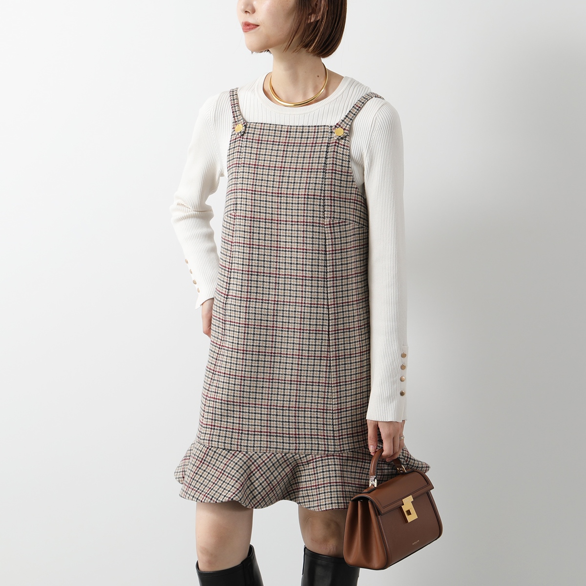GANNI（ガニー） ワンピース Check Wool Mix Mini Dress F9695 6825