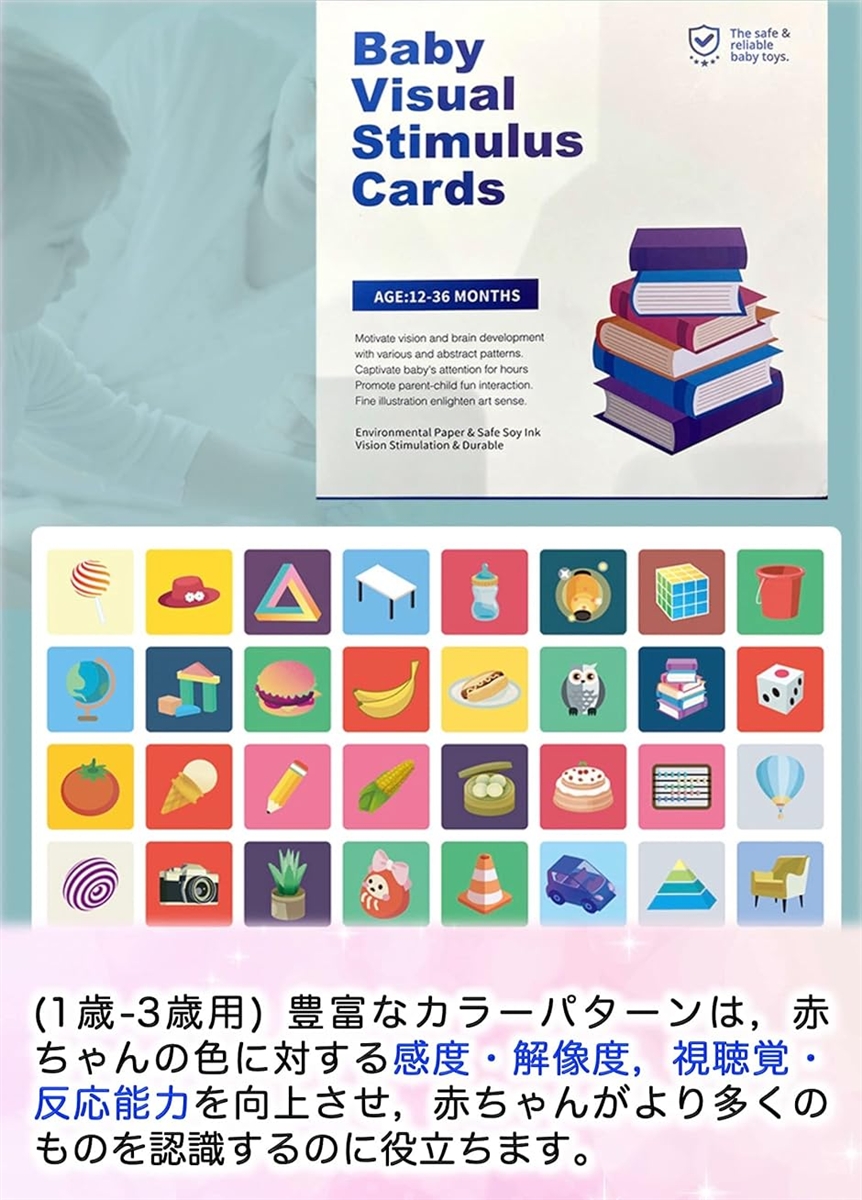 ベビーフラッシュカード 4セット 集中力 両面64枚 128ページ 0歳児向け