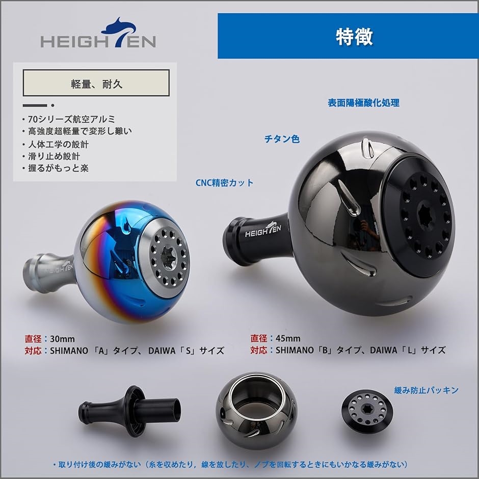 45mm パワー リール ハンドル ノブ 4色 シマノ Shimano Bタイプ ダイワ